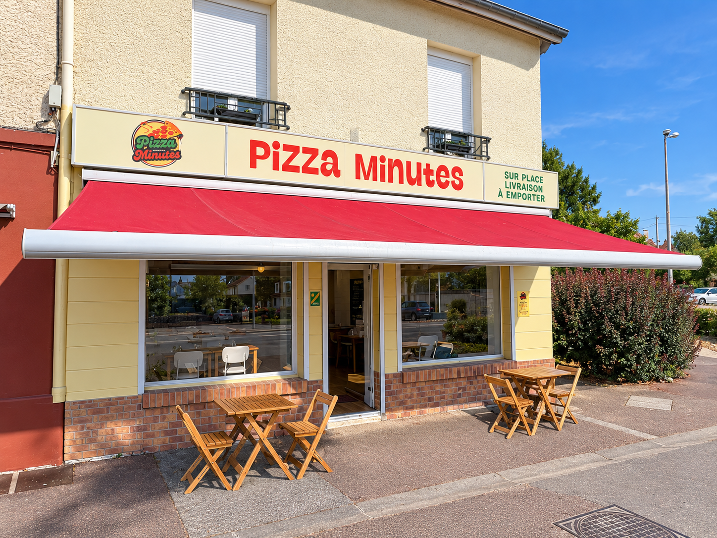Façade et terrasse de Pizza Minutes au rond-point Bagatelle à Châlons-en-Champagne